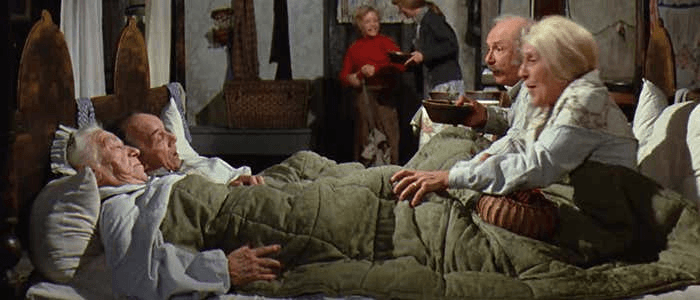 Grandpa Joe finally stands up out of his bed because his grandson has found...