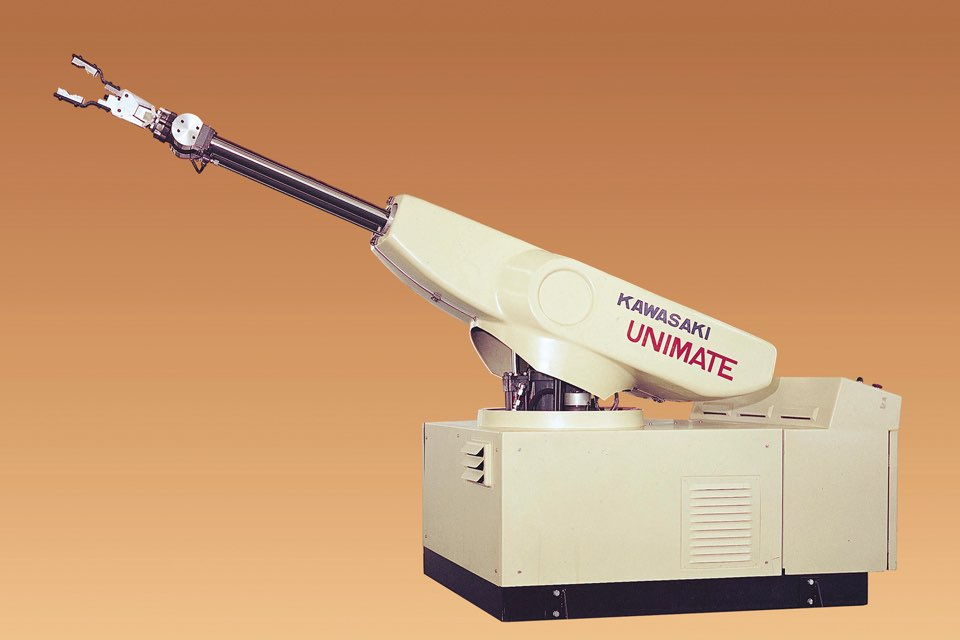 Где был изобретен первый промышленный робот. Робот Unimate Kawasaki 2000. Робот Unimate 1961. Промышленный робот Kawasaki Unimate 5030. Kawasaki Unimate.