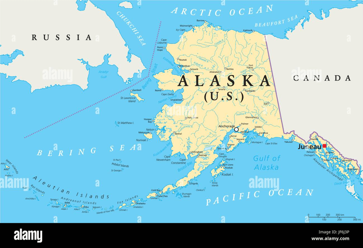Аляска граничит с Россией на карте