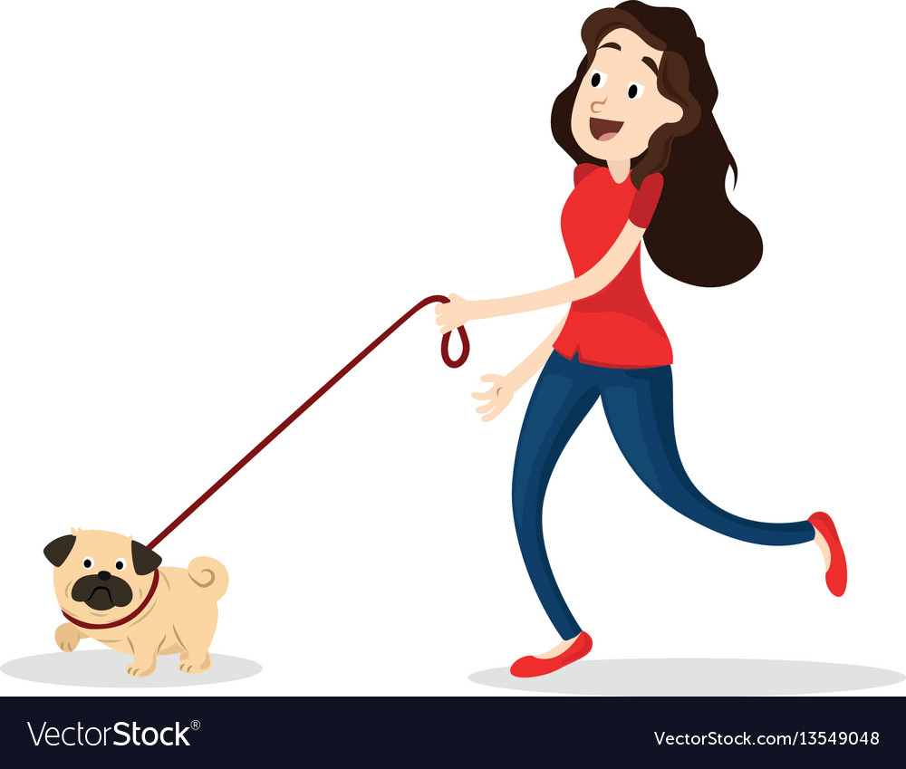 Шарж женщина с собакой на поводке