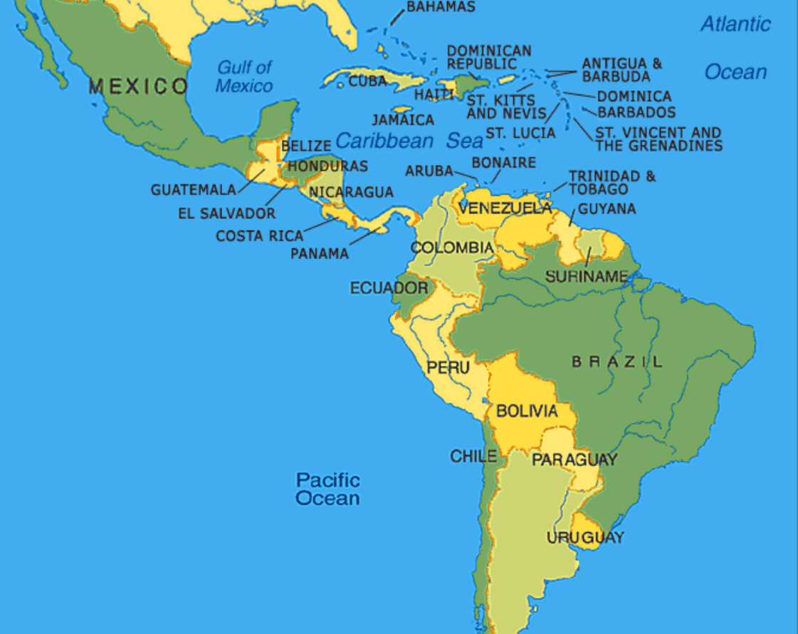 Сша латинская. Мексика на карте Южной Америки. Доминиканская Республика на карте Латинской Америки. Карта Латинской и центральной Америки. Центральная Америка на карте Латинской Америки.